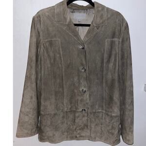 Talora Suede Leather Jacket Women’s M Taupe Button Front Blazer Microsuede (385)